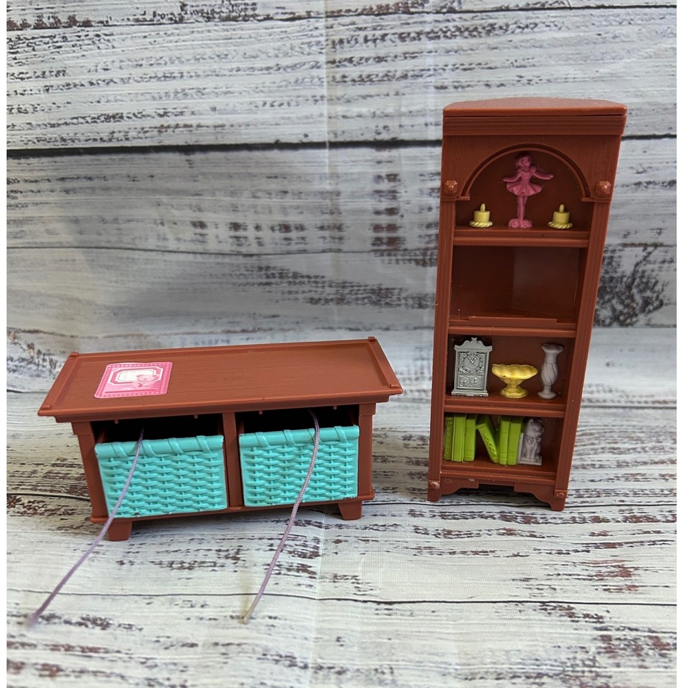 Fisher Price Loving Family Dollhouse Furniture Kids Brown Teal Bookshelf Console